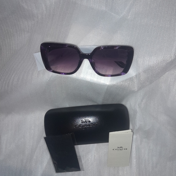 New Coach Oversized Square Sunglasses/Purple Tortoise With Case - Picture 7 of 12
